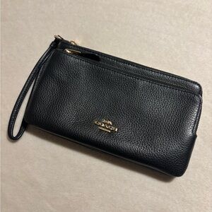 Coach Black Pebbled Leather Wristlet